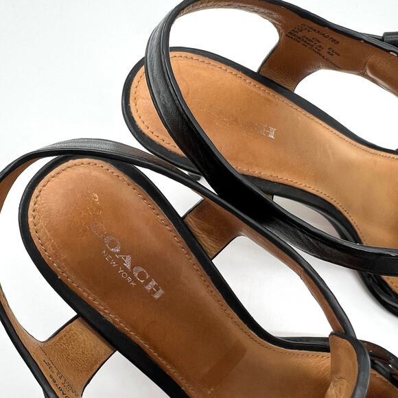 COACH Izzy Woven Leather Heel Sandal T Strap Womens 8 Black Ankle Strap Classic - Picture 7 of 13